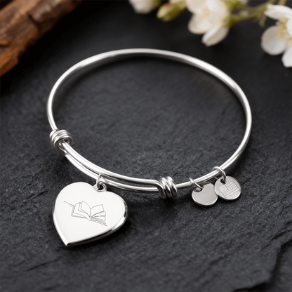 Open Book Heart Bracelet – Minimalist Line Art Charm
